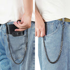 Cartera de cuero genuino para hombre: billetera de cadena antirrobo
