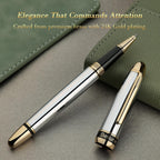 BEILUNER 315 Pluma Rollerball de Lujo, Impresionante Cromo Plateado con Acabado de Oro 24K, Artesanía de Grado de Lujo, El Mejor Set de Regalo de Pluma para Hombres y Mujeres, Graduación, Ejecutivo