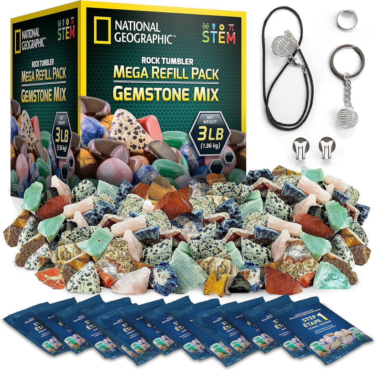 Kit de Repuesto National Geographic Rock Tumbler con 3 lb de Piedras Preciosas en Bruto