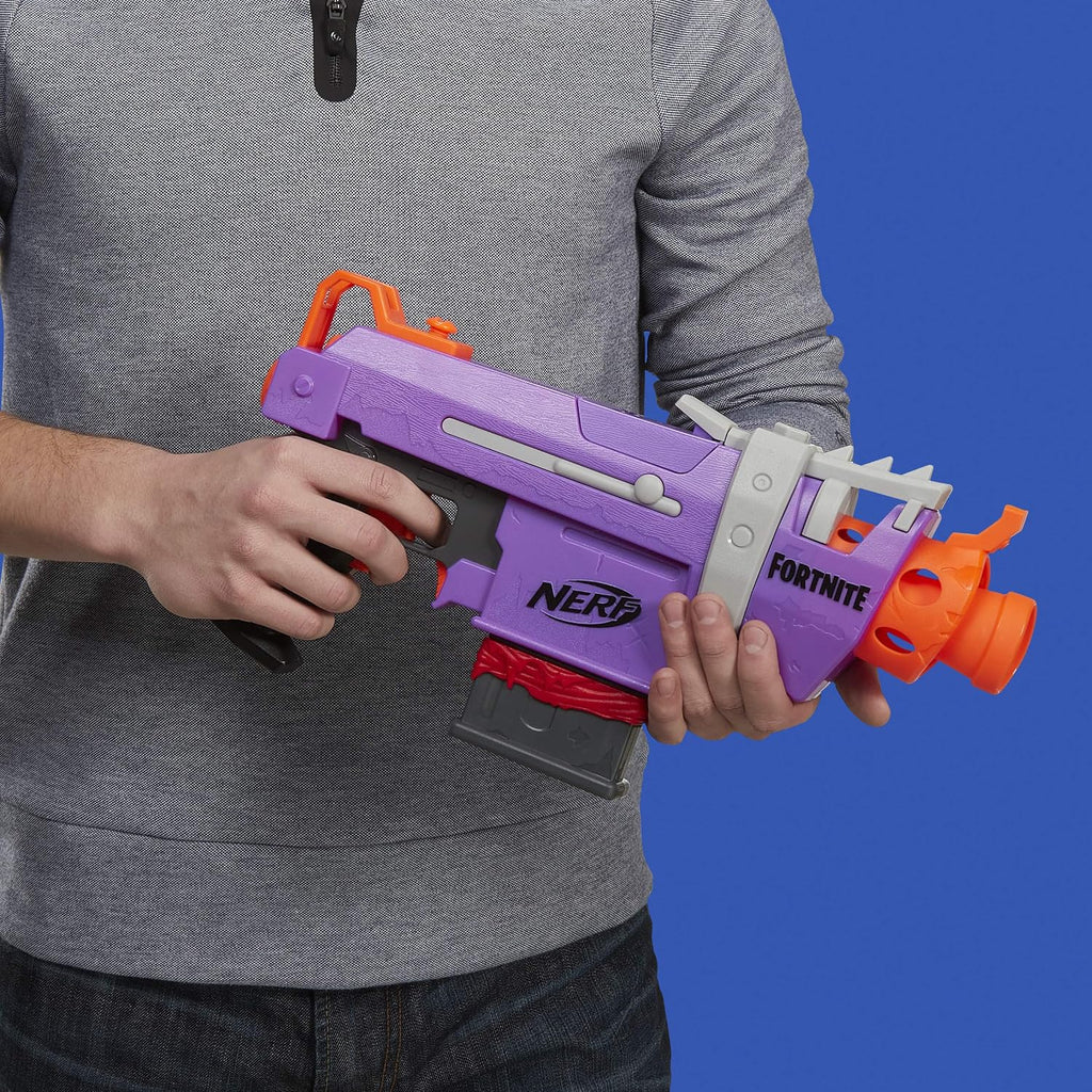 Nerf Fortnite SMG-E Blaster - Lanzamiento de dardos motorizado - Cargador de 6 dardos, 6 dardos Elite oficiales - para jóvenes, adolescentes y adultos