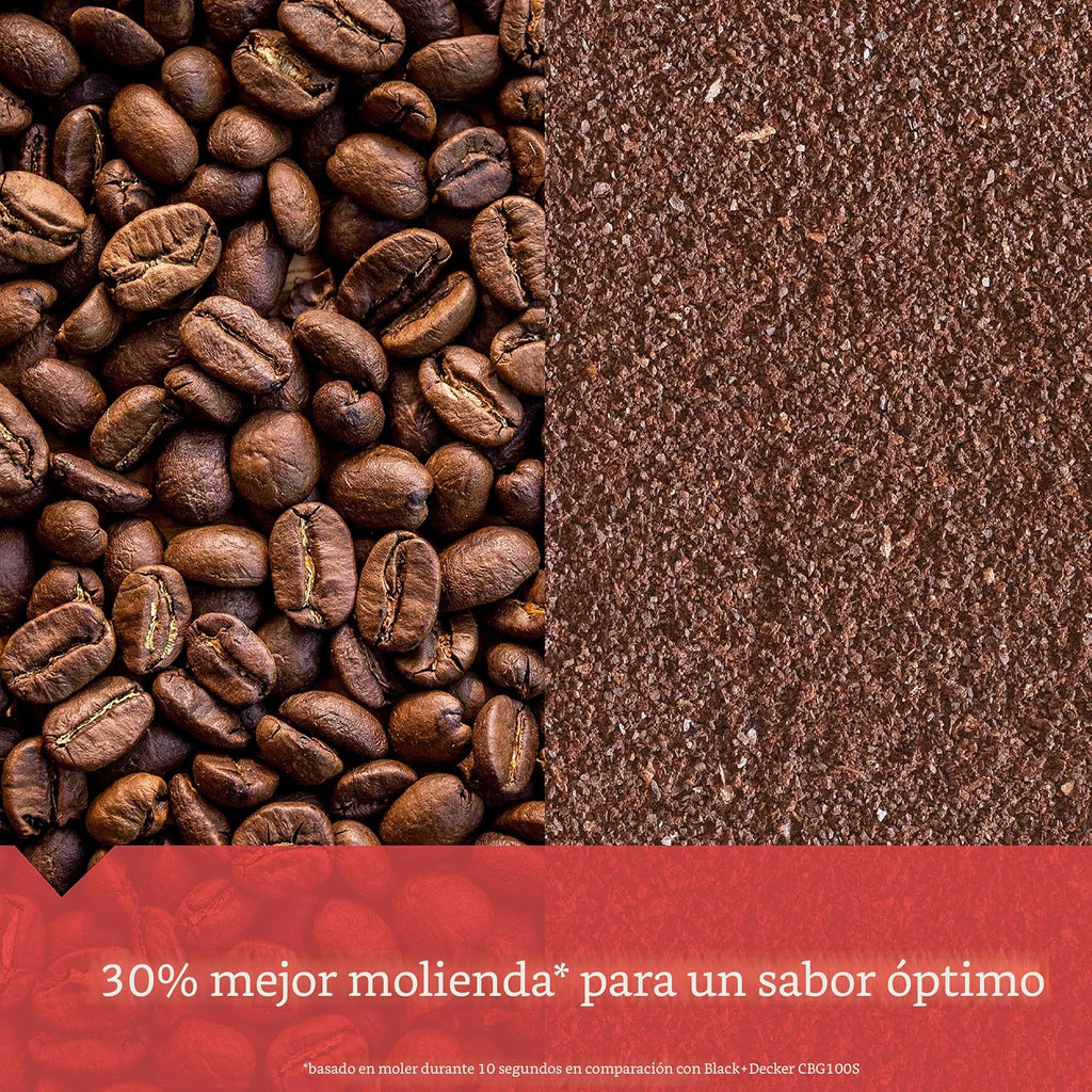 negro+DECKER Molinillo de Café One Touch, Capacidad de 2/3 taza para granos de café, Molinillo de Especias, Control de Botón de Un Toque -150 W -Cuchillas de Acero Inoxidable