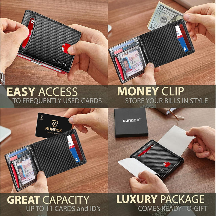RUNBOX Cartera delgada para hombre, de piel auténtica, bloqueo RFID...