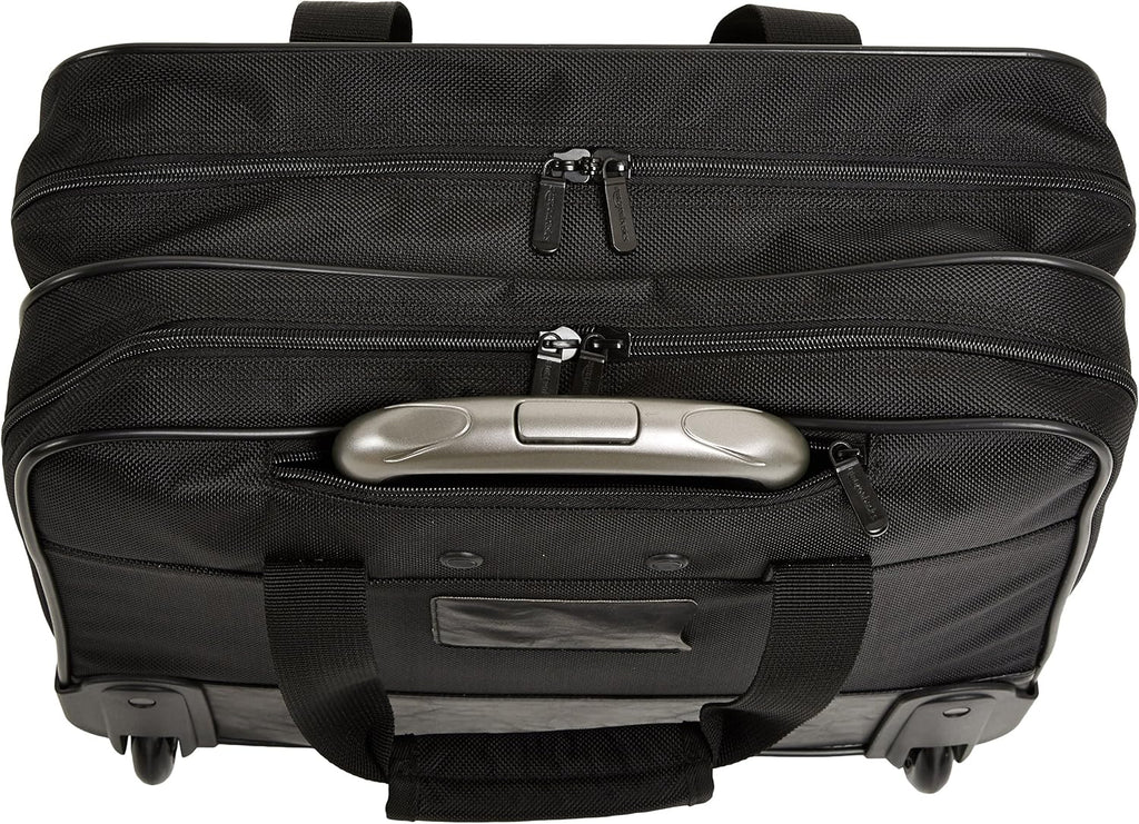 Amazon Basics Bolsa para portátil con ruedas de 15.6 pulgadas para viajes y negocios, maletín con ruedas, asa de bloqueo ajustable, color negro