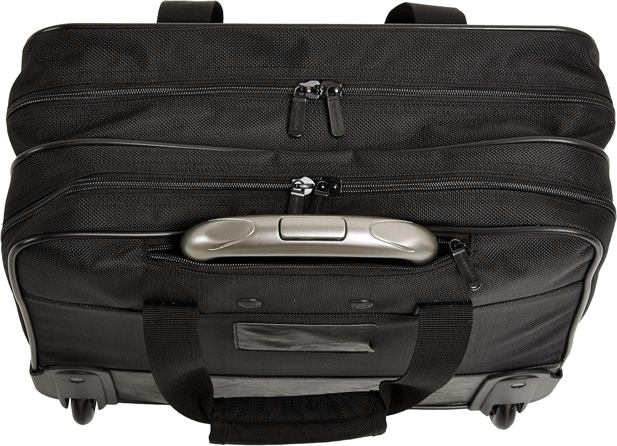 Amazon Basics Bolsa para portátil con ruedas de 15.6 pulgadas para viajes y negocios, maletín con ruedas, asa de bloqueo ajustable, color negro