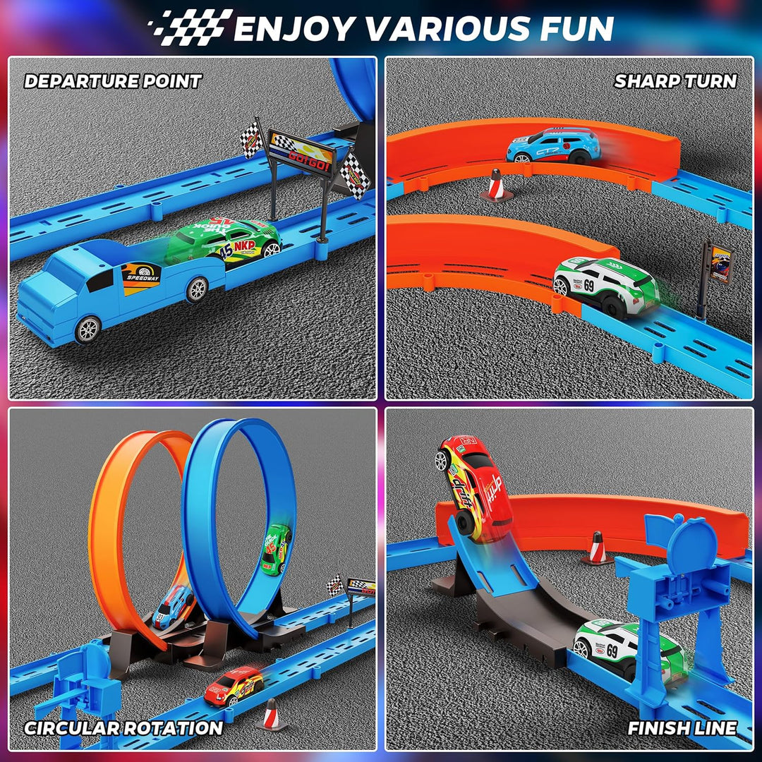 Juegos de carreras de autos con ranuras de 360° y 4 autos