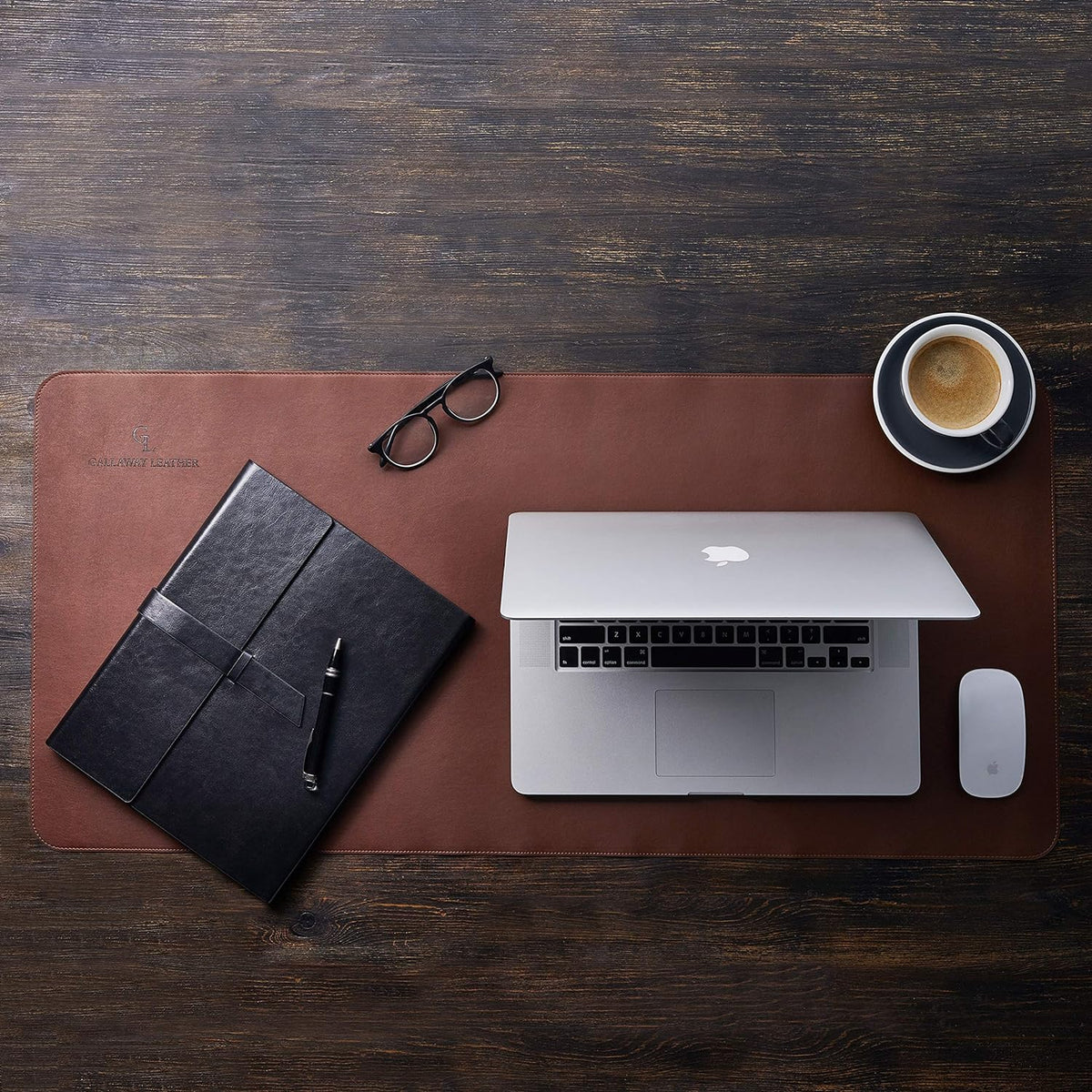 Gallaway Leather Tapete de escritorio de oficina, grande, 36 x 17 pulgadas, marrón oscuro, para la parte superior de los escritorios, protector de escritorio de computadora elegante listo para regalo, de piel sintética