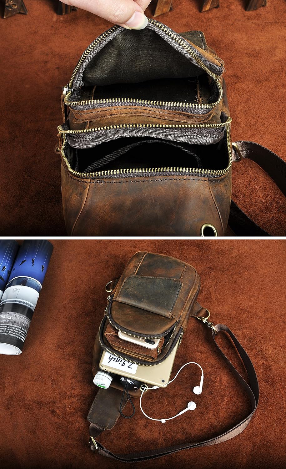 Le'aokuu Hombres al aire libre Casual Viaje Senderismo Té Crossbody Pecho Sling Bag Rig Un Hombro Correa Bolsa Mochila Hombres Cuero