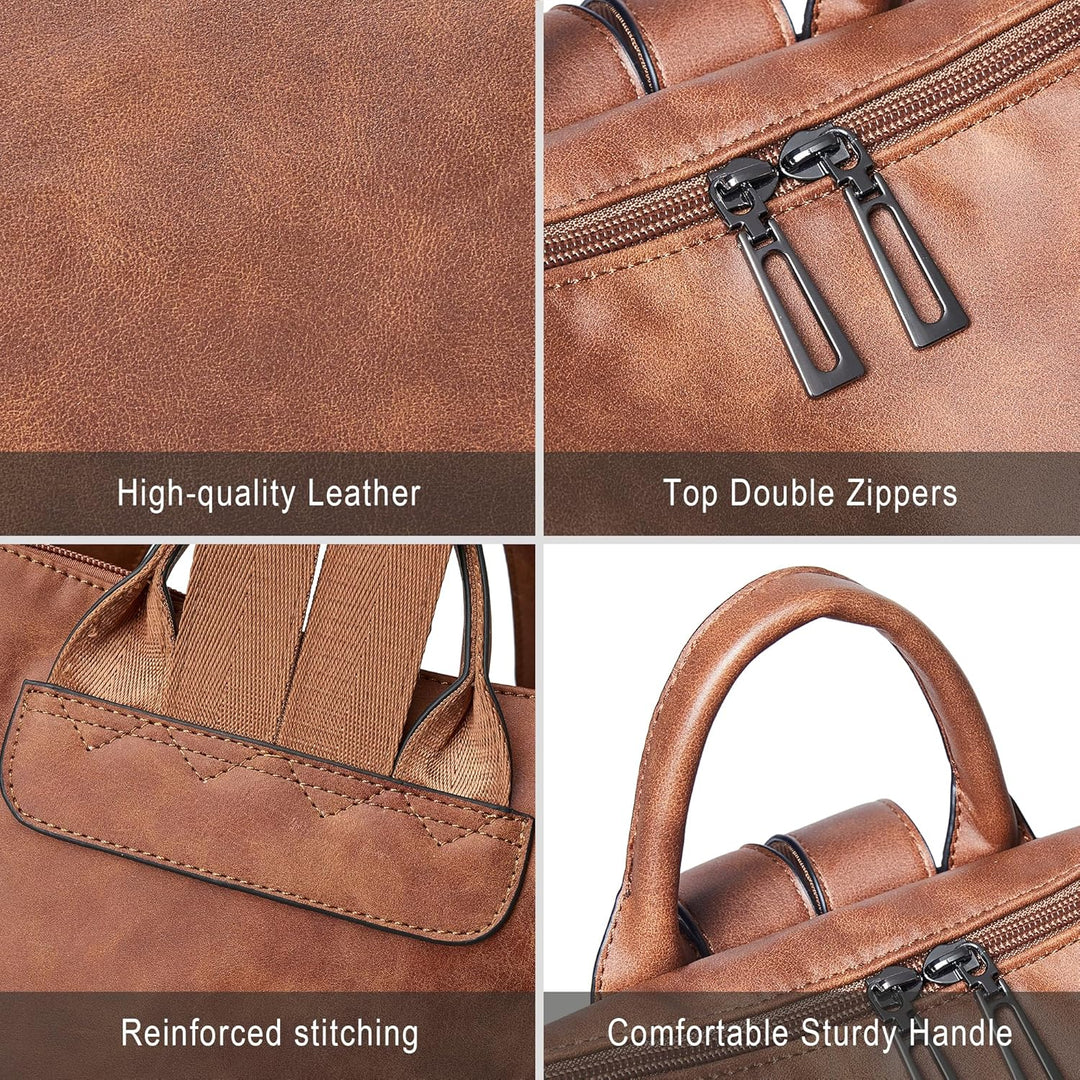 Shrrie Mochila de cuero vegano para computadora portátil para mujer...