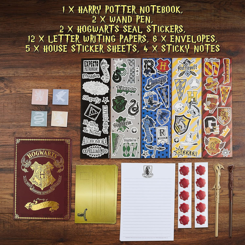 Set de papelería de Harry Potter para niños, adolescentes y adultos con varitas, bolígrafos, cuadernos, pegatinas, notas adhesivas, artículos escolares, diarios, regalos de escritura para niños