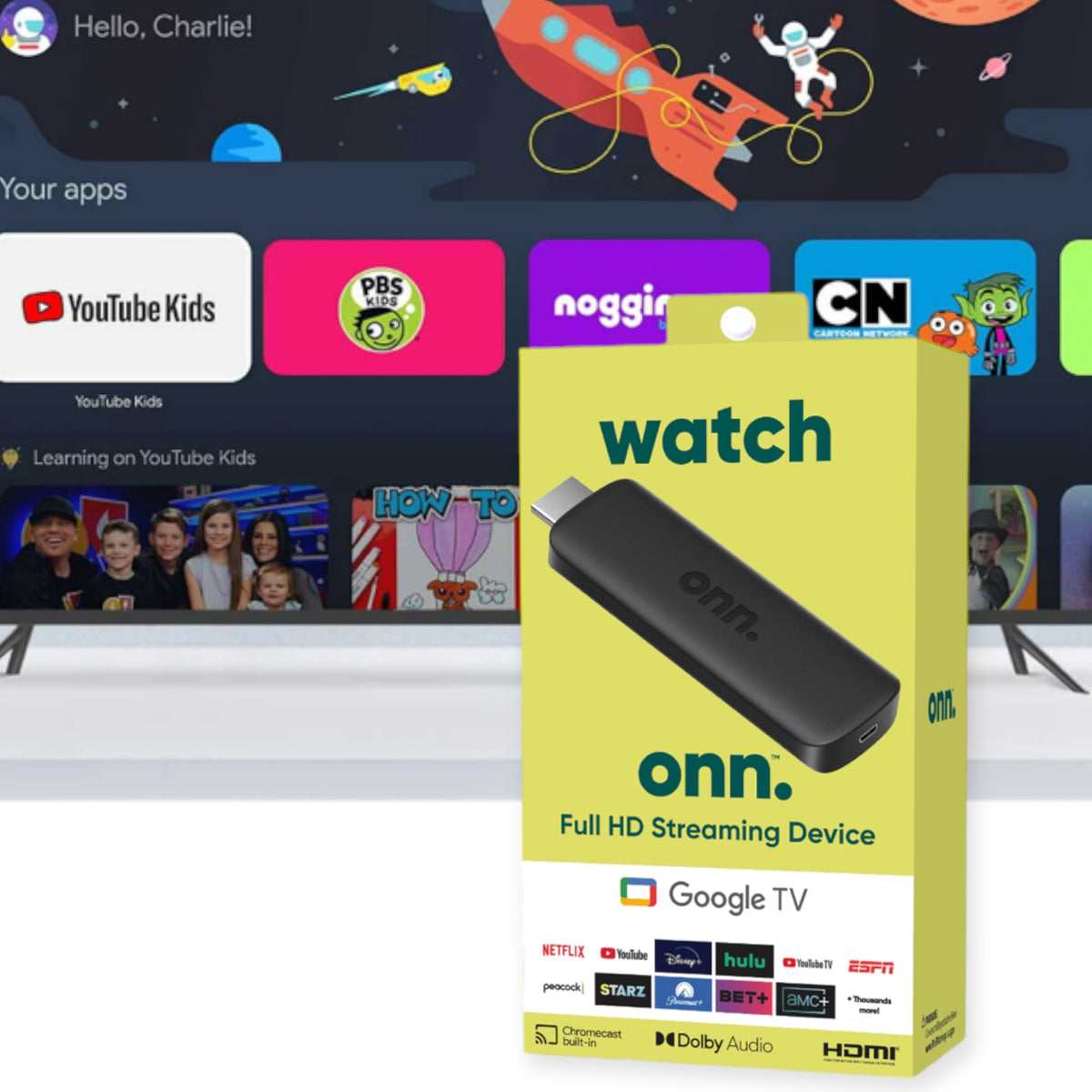 ONN Google TV Stick Full HD 2025 | Chromecast | 1.5GB RAM - 8GB