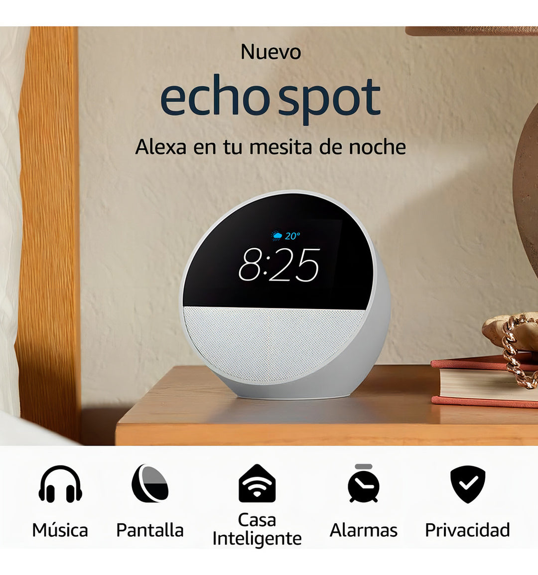 Amazon Echo Spot Bocina Inteligente 2024 Color Azul Acero