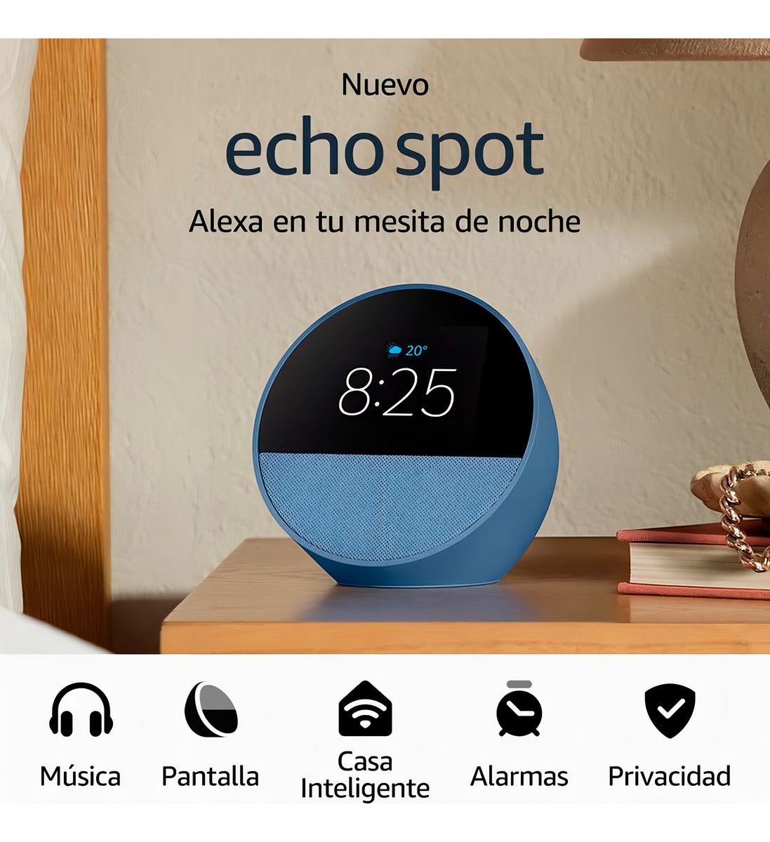 Amazon Echo Spot Bocina Inteligente 2024 Color Azul Acero