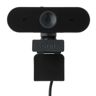 onn Cámara Web 4K con Enfoque Automático y Cabezal Giratorio, Micrófonos Duales Integrados, Cubierta de Privacidad, Greystone