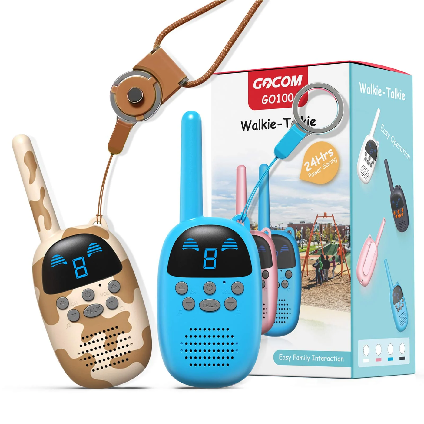 Walkie Talkies Gocom Juguetes Portátiles Para Niños 2 Pack Color celeste y animal print
