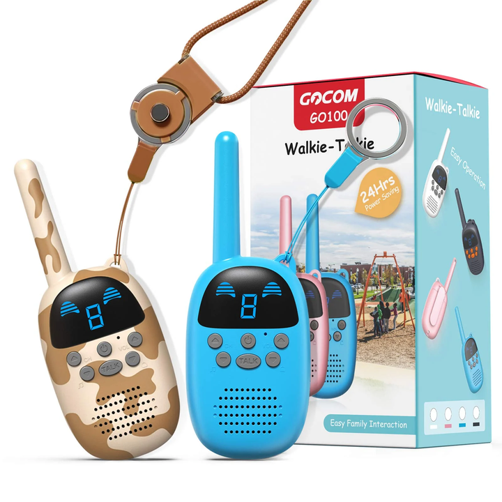 Walkie Talkies Gocom Juguetes Portátiles Para Niños 2 Pack Color celeste y animal print
