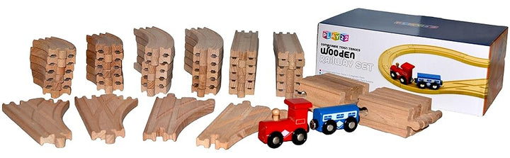 Play22 Vías de tren de madera 52 piezas 2 trenes de