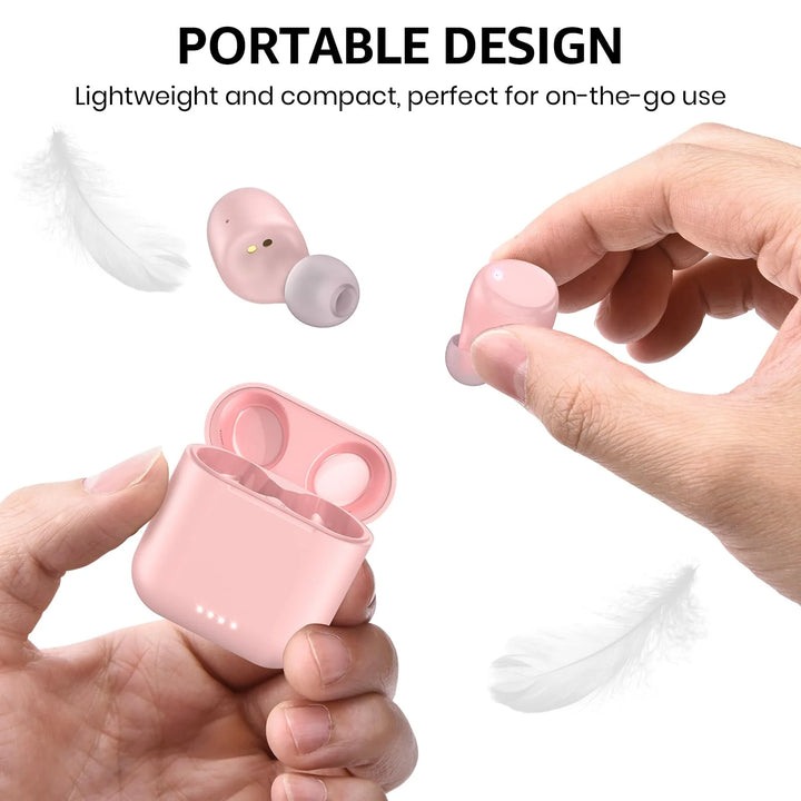 T6 Wireless Earbuds, Bluetooth 5.3 Ear Buds, Stereo in Ear Headphones, 50H Play, Wireless Charging Case, Noise Cancelling Mic, App 32EQ, IPX8 Waterproof Earphones, Rose Gold