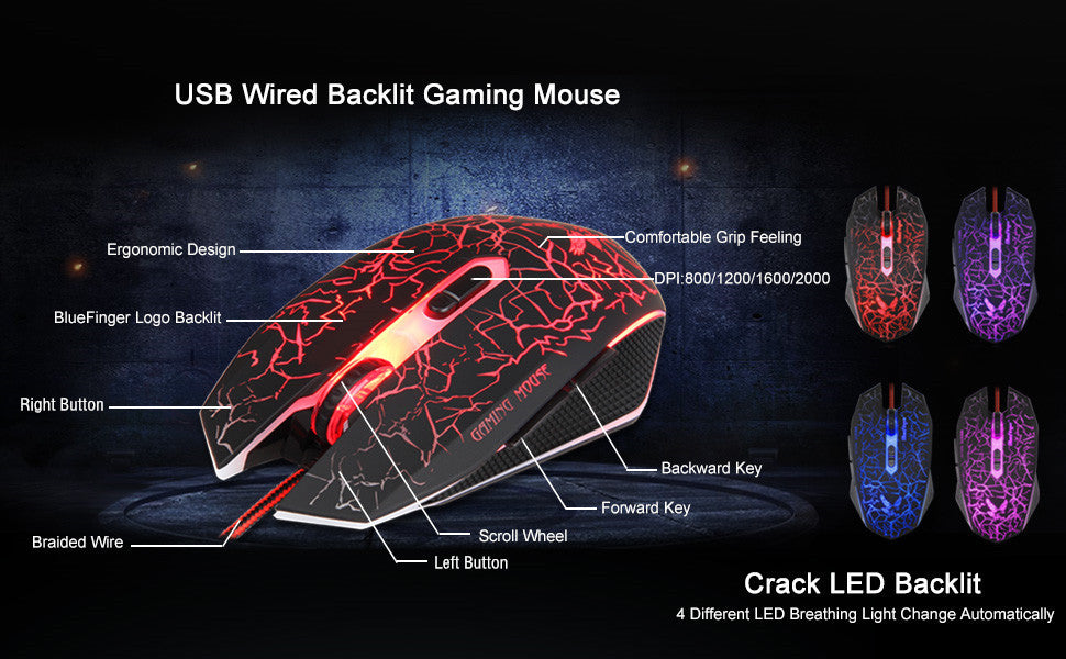 BlueFinger Combo de auriculares y teclado para juegos