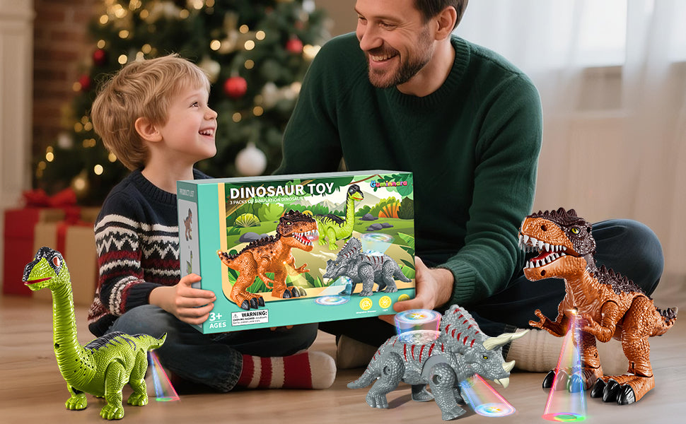 Paquete de 3 juguetes de dinosaurios caminantes para niños