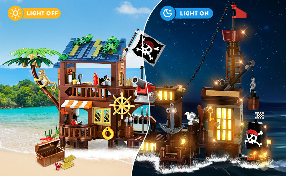 HOGOKIDS Juego de construcción de casa de barco pirata con