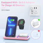 Wireless Charger, 18W 3 in 1 Wireless Charging Station for Iphone 16E 15 14 13 12 Pro XR XS, Fast Charing Stand for Iwatch 10/9/8/7/6/SE/5/4/3, Airpods 4/3/2/Pro, Samsung Galaxy S23 S22 S21 20(Pink)
