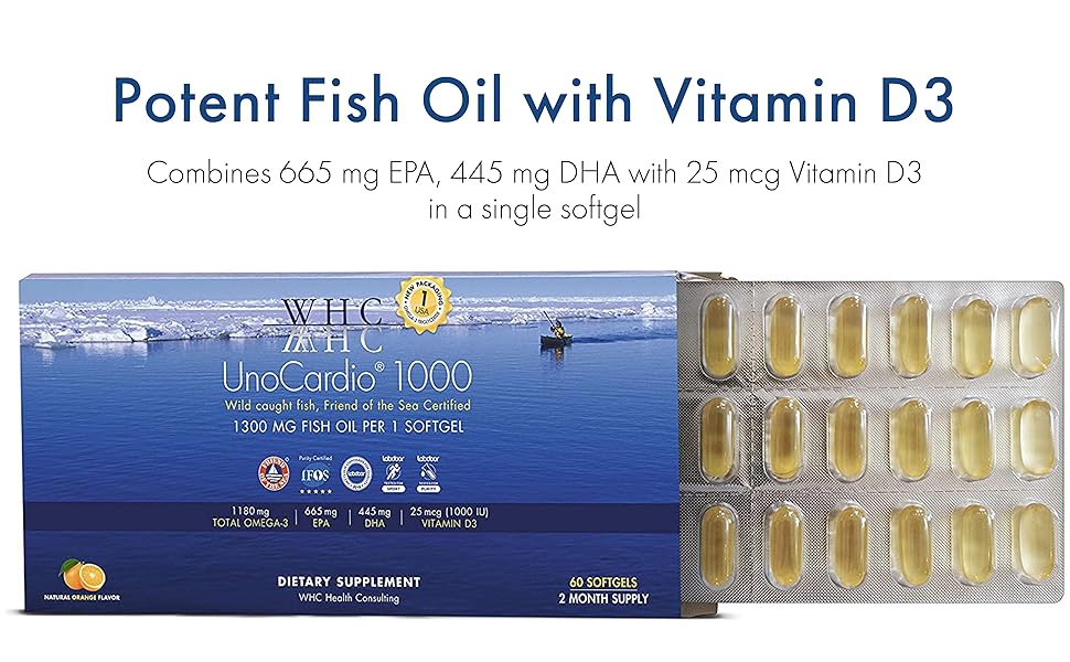 UnoCardio 1000 WHC 004 oz de aceite de pescado puro de
