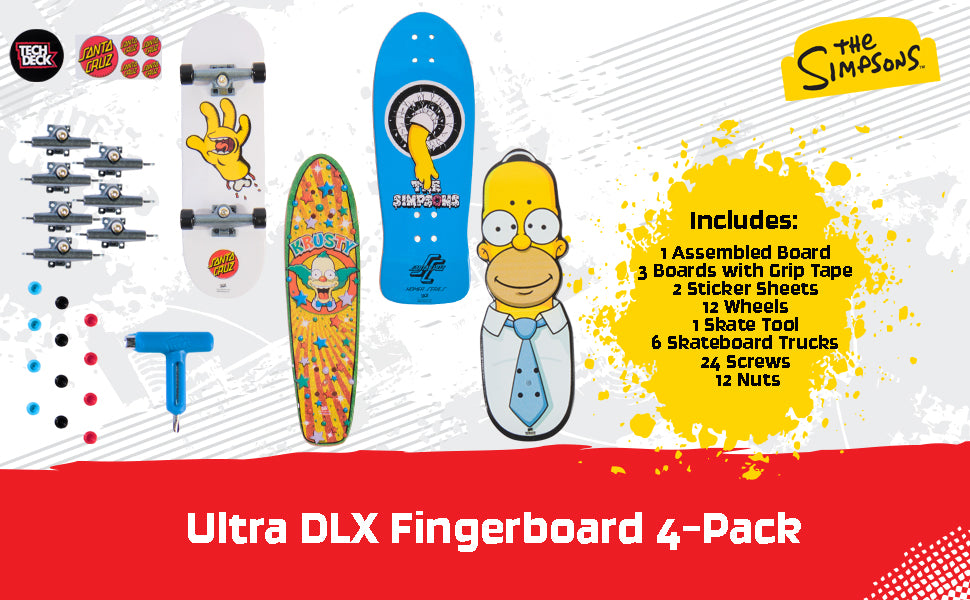 TECH DECK Ultra DLX - Juego de 4 patinetas Simpsons mini