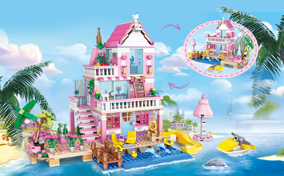 Pink Girls Seaside Beach Villa Friends - Juego de