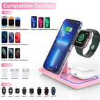 Wireless Charger, 18W 3 in 1 Wireless Charging Station for Iphone 16E 15 14 13 12 Pro XR XS, Fast Charing Stand for Iwatch 10/9/8/7/6/SE/5/4/3, Airpods 4/3/2/Pro, Samsung Galaxy S23 S22 S21 20(Pink)