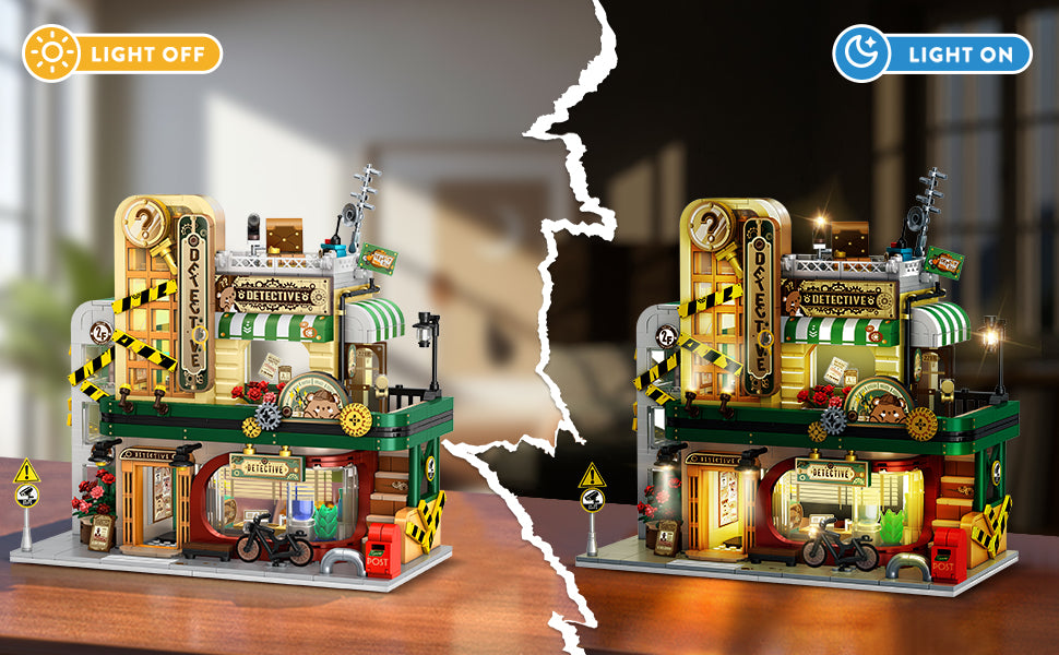 Juego de construcción de agencia de detectives con luz LED