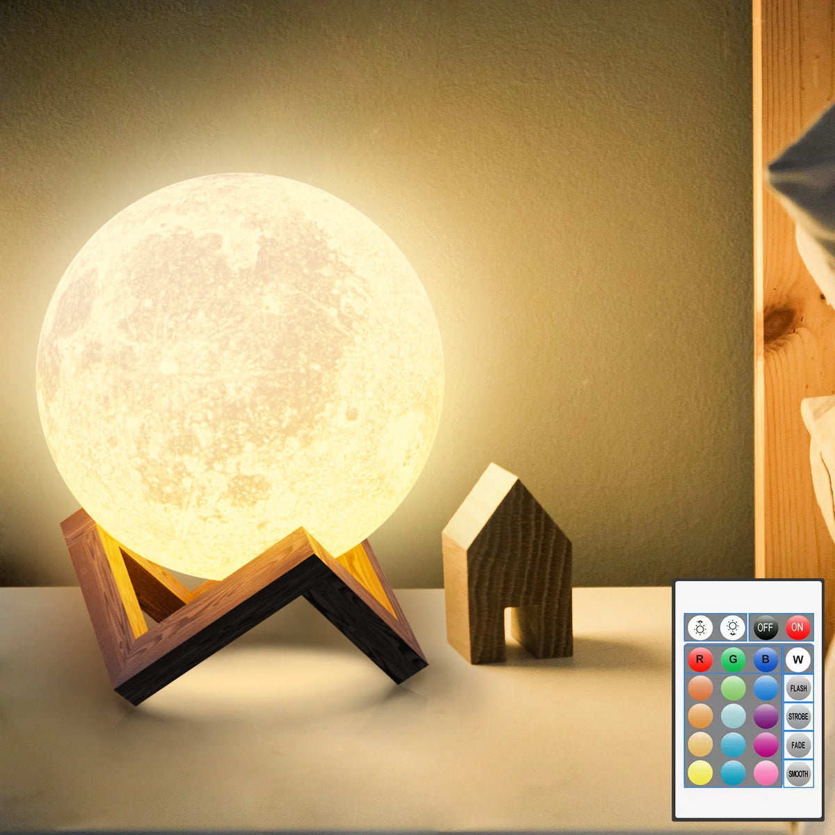Moonlight Night Light for Kids Adults, 4Inch/3D Printing Moon Lamp Night Lamp for Bedroom Decor, 16 Color Moon Decor for Kids Bedroom Decor