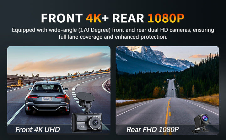 Cámara de tablero de auto dual delantera y trasera 4K