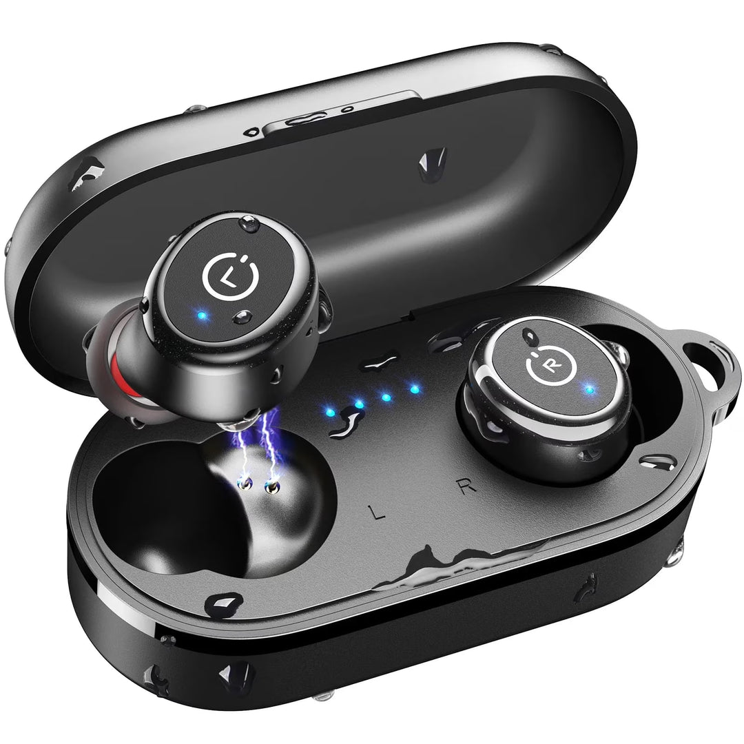 T10 Wireless Earbuds, Bluetooth Ear Buds, Stereo Bass in Ear Headphones, 55H Play, Active Noise Cancelling Mic, Wireless Charging Case, App 32EQ, IPX8 Waterproof, Black