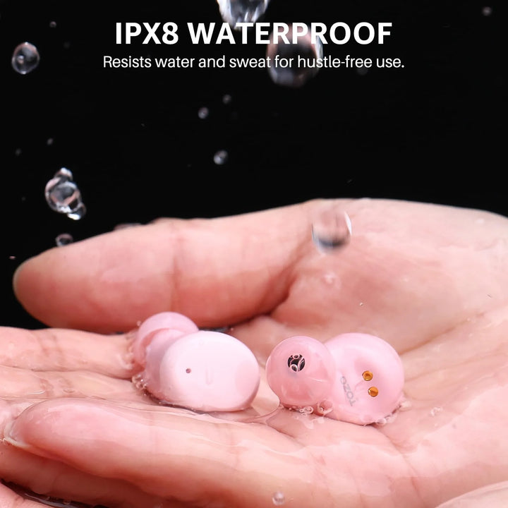 T6 Wireless Earbuds, Bluetooth 5.3 Ear Buds, Stereo in Ear Headphones, 50H Play, Wireless Charging Case, Noise Cancelling Mic, App 32EQ, IPX8 Waterproof Earphones, Rose Gold