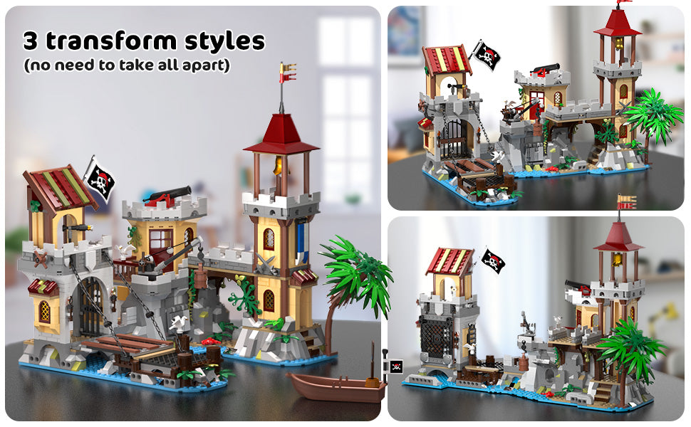 Juego de construcción de castillo pirata con luz 3 modos