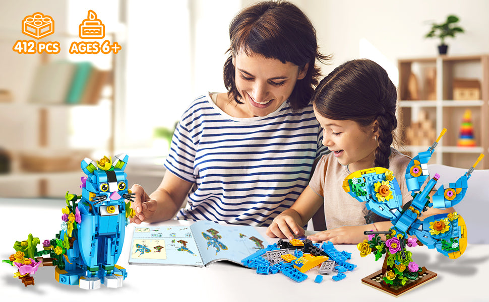 Juego de construcción 3 en 1 diseño de flores gatos loros
