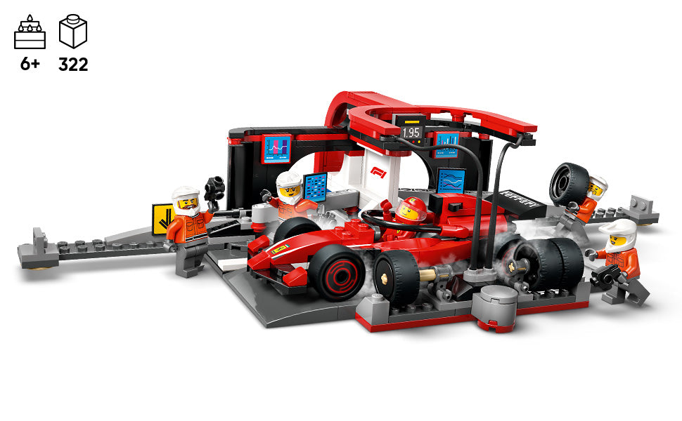 LEGO City F1 Pit Stop Pit Crew con coche Ferrari de