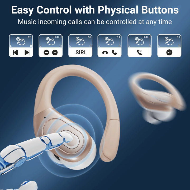 Headphones Wireless Earbuds Sport, Bluetooth 5.3 over Ear Buds Stereo Deep Bass Headset with Earhooks, 80H Dual LED Display Wireless Earphones with ENC Noise Canceling Mic,For Running/Workout