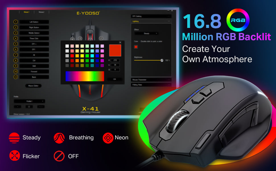 E-YOOSO Ratón grande para juegos con cable mouse grande