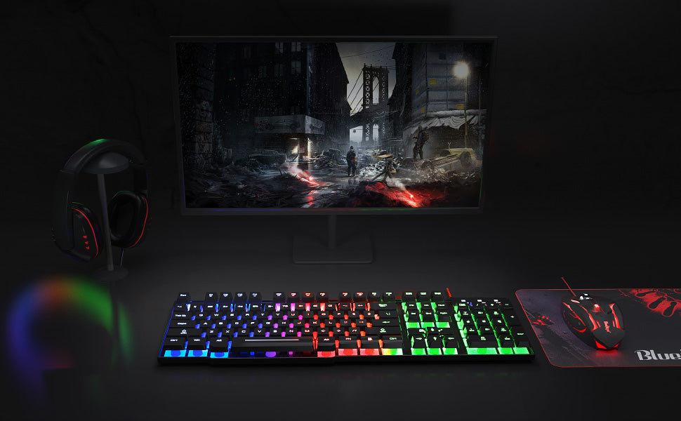 BlueFinger Combo de teclado RGB para juegos y mouse