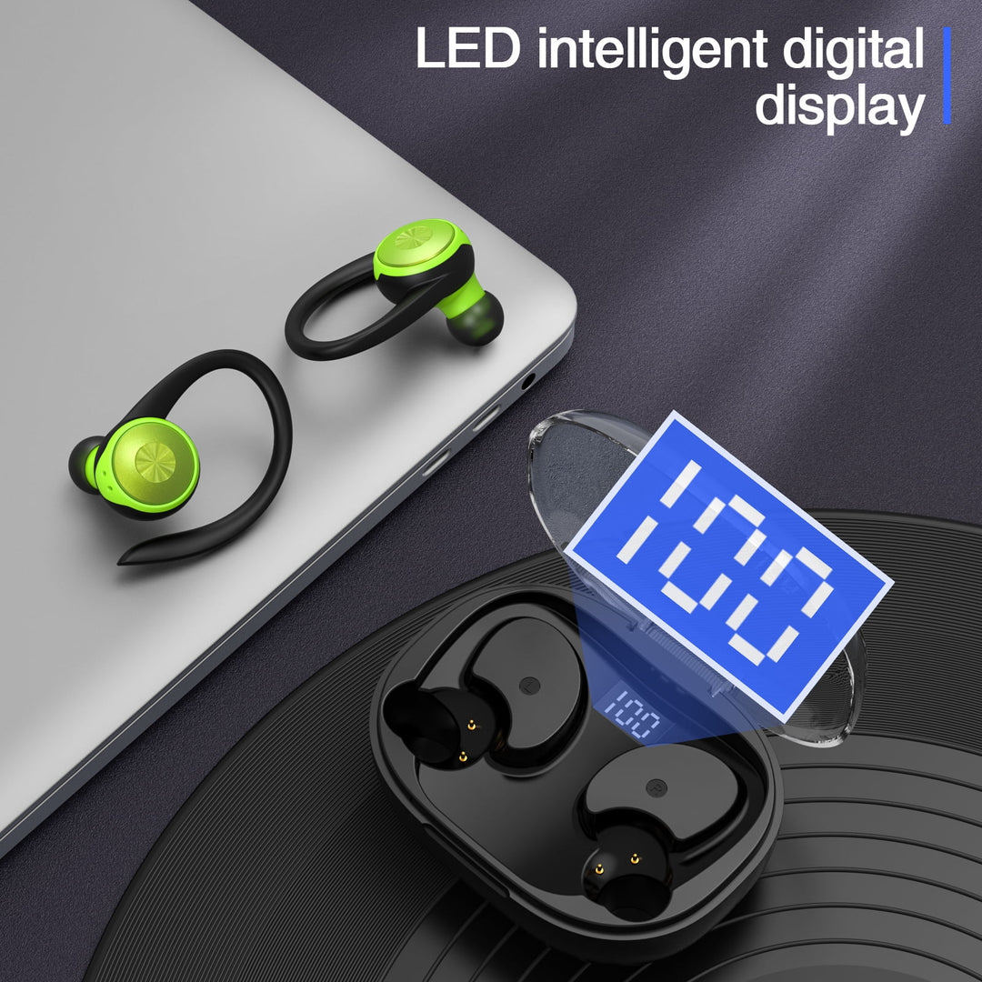 Wireless Earbuds, Bluetooth 5.3 Headphones 48H Playtime with 500Mah Charging Case, IPX7 Waterproof Over-Ear Earphones with Earhooks Built-In Microphone Earbuds for Sports Running Workout
