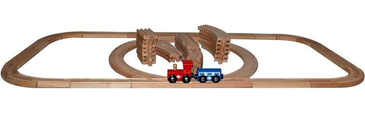 Play22 Vías de tren de madera 52 piezas 2 trenes de