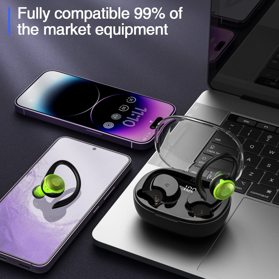 Wireless Earbuds, Bluetooth 5.3 Headphones 48H Playtime with 500Mah Charging Case, IPX7 Waterproof Over-Ear Earphones with Earhooks Built-In Microphone Earbuds for Sports Running Workout