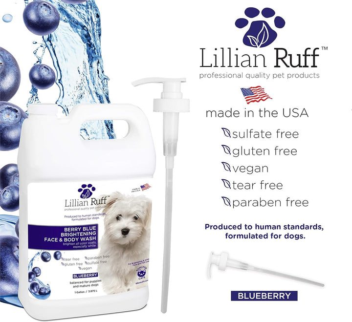 PRO Formula Berry Blue Brightening Pet Shampoo - Ultra-Hydrating Professional Whitening Dog Shampoo, Vivid Show-Quality Coat Enhancer, Tear Stain & Odor Eliminator, Vitamin B5, 128Oz+Pump