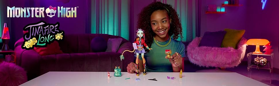 Monster High Jinafire muñeca larga Dragón con perro