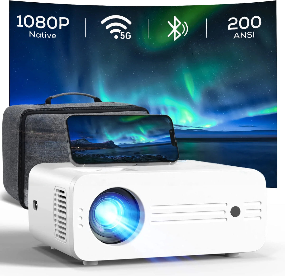 4K Projectors with Wifi and Bluetooth ,Native 1080P Projection,9000 Lumens,With Carry Bag