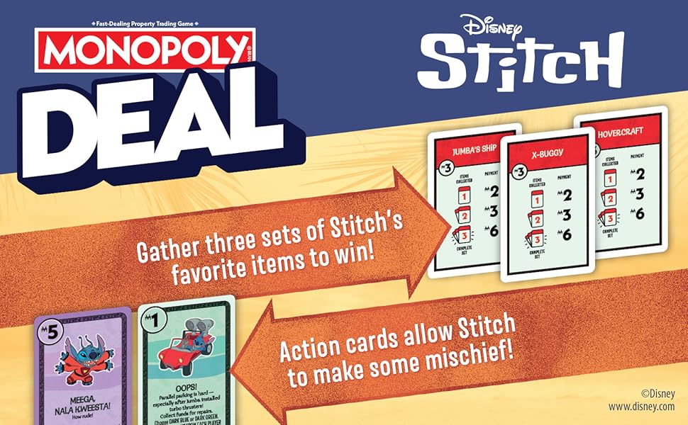 Monopoly Deal Juego de cartas Disney Stitch Basado en