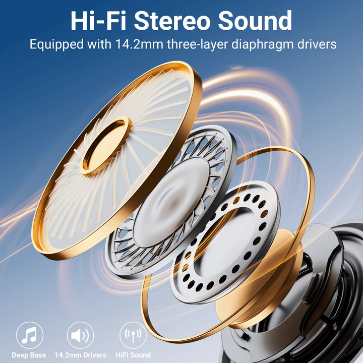 Headphones Wireless Earbuds Sport, Bluetooth 5.3 over Ear Buds Stereo Deep Bass Headset with Earhooks, 80H Dual LED Display Wireless Earphones with ENC Noise Canceling Mic,For Running/Workout