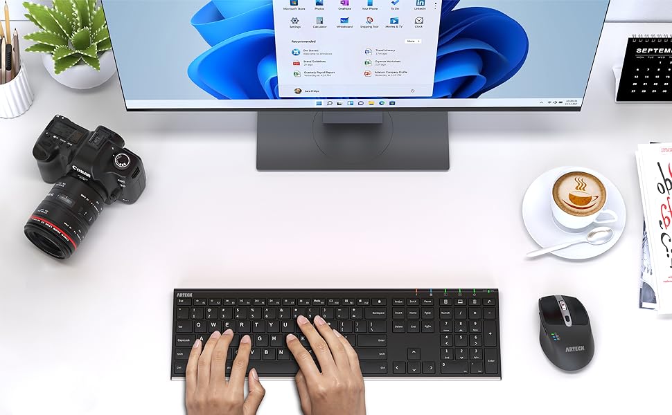 Arteck - Teclado inalámbrico de acero inoxidable ultra