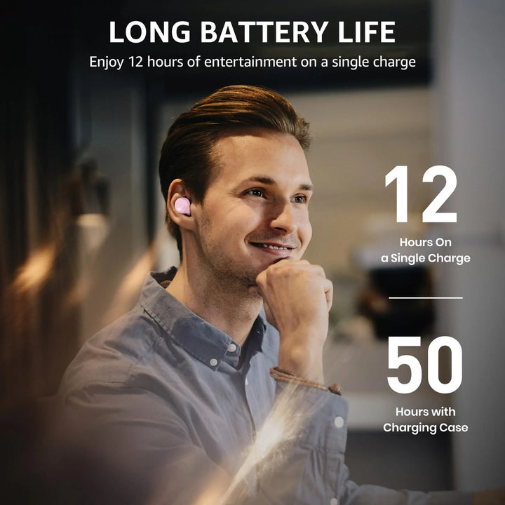 T6 Wireless Earbuds, Bluetooth 5.3 Ear Buds, Stereo in Ear Headphones, 50H Play, Wireless Charging Case, Noise Cancelling Mic, App 32EQ, IPX8 Waterproof Earphones, Rose Gold